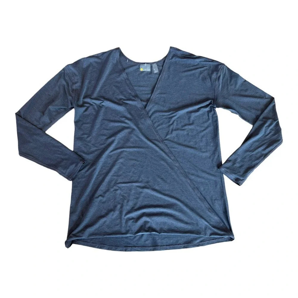 Zella Cool Down Faux Wrap Top Relaxed Fit Yoga Lightweight Pullover